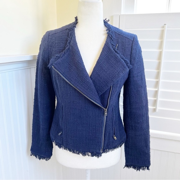 J. Crew E8493 Navy Blue Tweed Motorcycle Jacket Blazer Women’s Size 6 - Picture 2 of 10